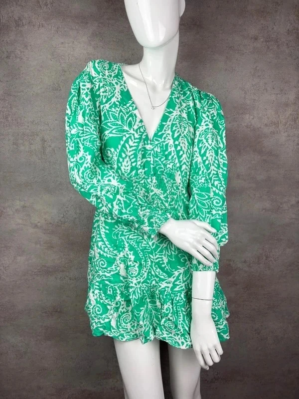 🌸 Robe verte à motif en lin et coton ZARA Taille 40/L 🌸